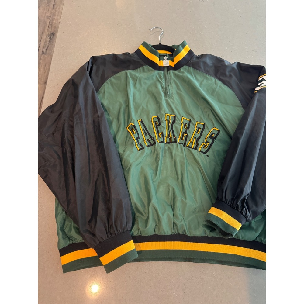 Vintag Green Black‎ Packers Pullover Windbreaker Jacket Mens XL Chalk Line
